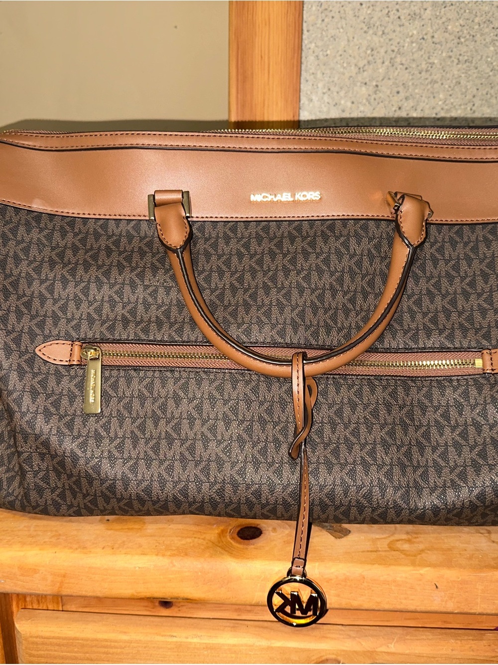 Michael Kors Brown MK Monogram Duffel with Tan Trim - Picture 2 of 8
